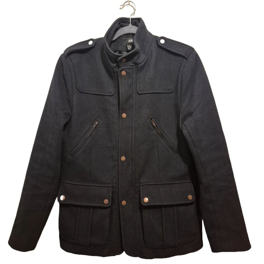 Men's H&M Black Wool Blend Military Jacket Size 38R
